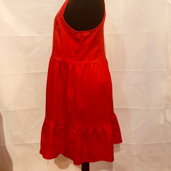 Red Short Dress With Ruffle Bottom - Picture 4 of 5